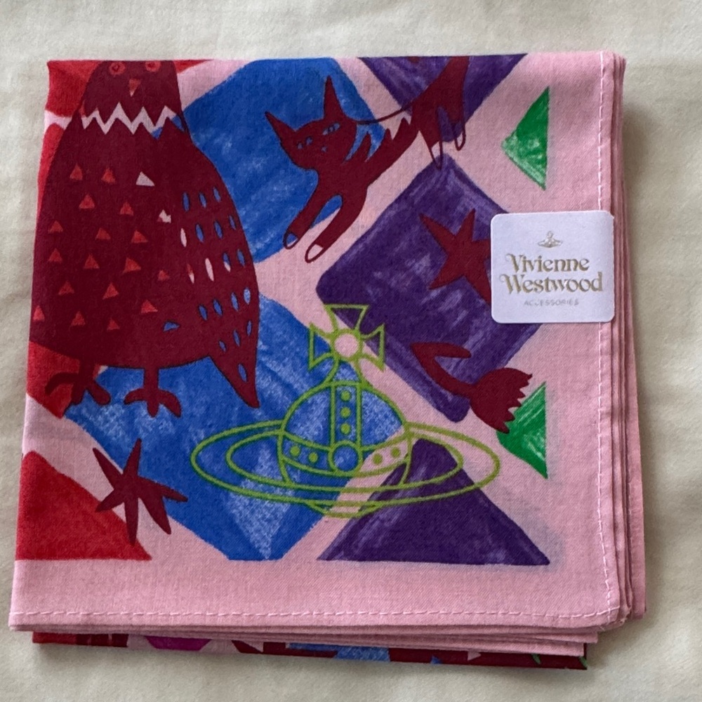 Vivienne Westwood 2025 Japan Exclusive Pink and Red Scarf bandana 18x18 Cotton